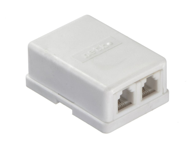 Розетка телефонная внешняя / 2 порта RJ-11(6p4c) / 4 контактная, белая, Netko Розетка телефонная внешняя / 2 порта RJ-11(6p4c) / 4 контактная, белая, Netko