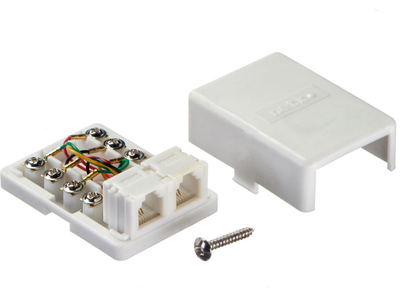 Розетка телефонная внешняя / 2 порта RJ-11(6p4c) / 4 контактная, белая, Netko Розетка телефонная внешняя / 2 порта RJ-11(6p4c) / 4 контактная, белая, Netko
